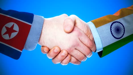 north korea  - india  / handshake concept animation about countries and politics / with matte channel