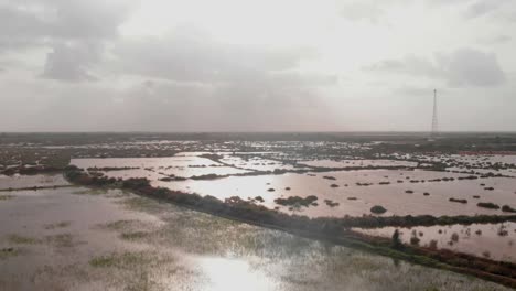 a tilt up shot of roads flooded after the heavy rain in sindh in day time