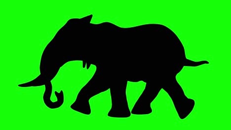 A-silhouette-of-an-elephant-running-on-green-screen,-side-view