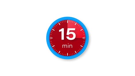the 15 minutes timer. stopwatch icon in flat style. motion graphics.