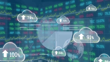 Animation-of-clouds-with-growing-number-and-data-processing-globe