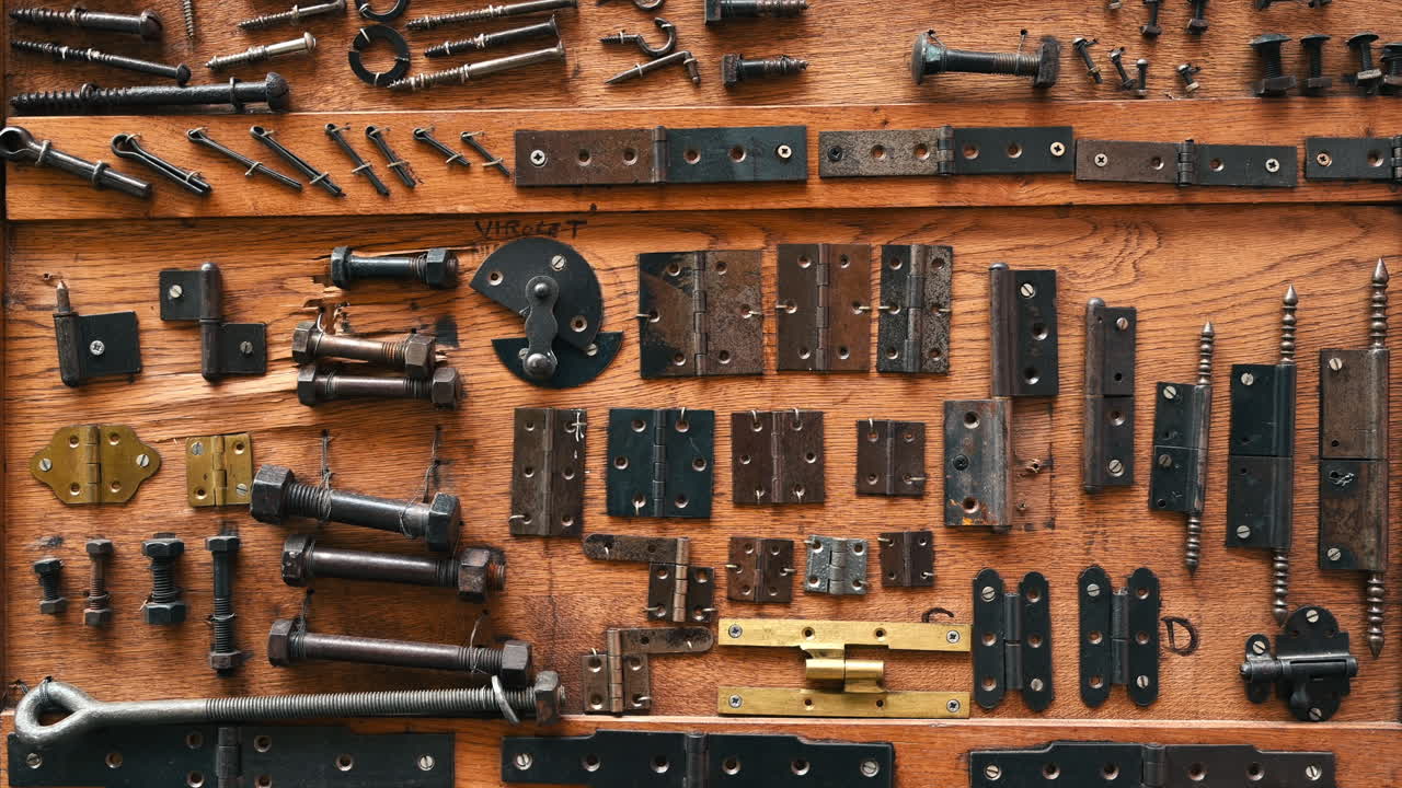 Wooden board with attached metal tools for work