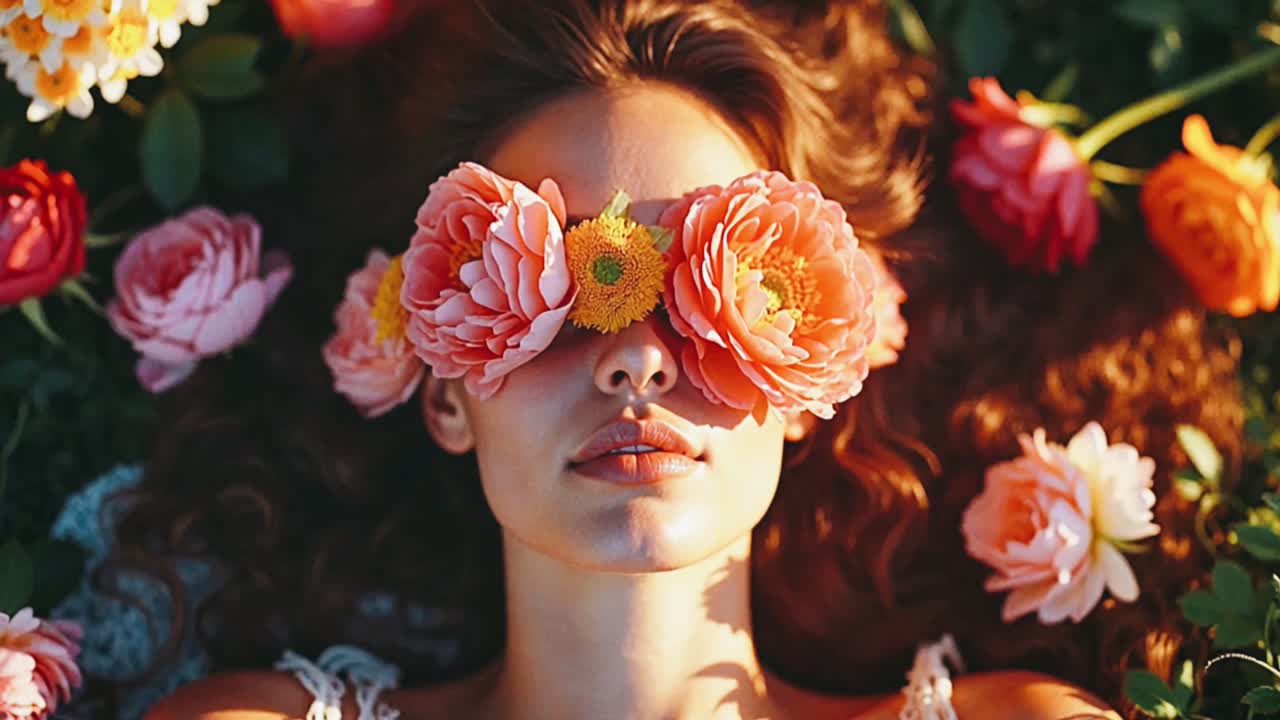 Woman with Flowers on Eyes