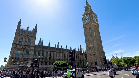 busy street scene near big ben, london