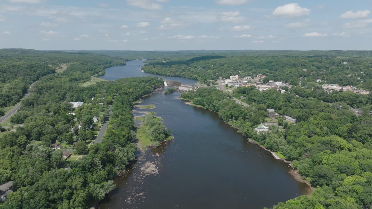 Saint Croix River - Flying Over St. Croix River Towards The St. Croix Falls Dam In Taylors Falls, Minnesota, USA. - aerial shot