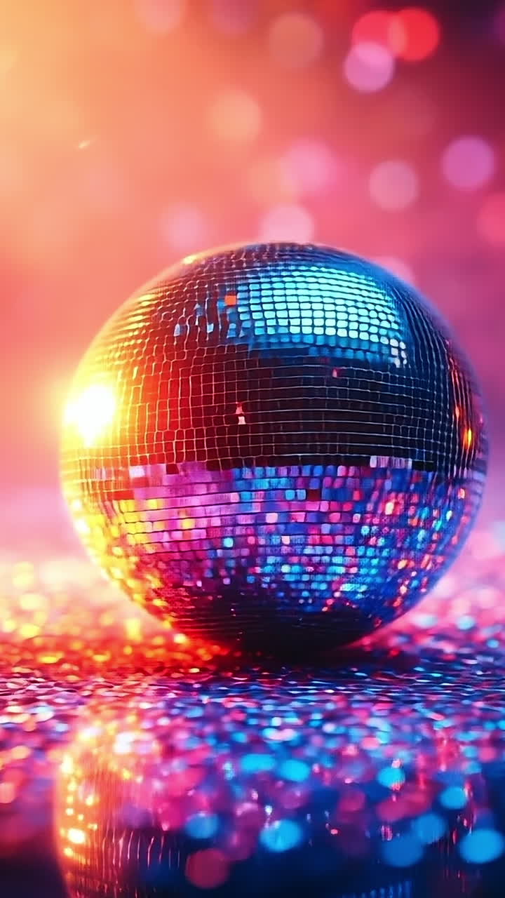 Bright lights on disco ball. A shiny disco ball stands out amidst colorful lights and glittering reflections at a lively dance party.