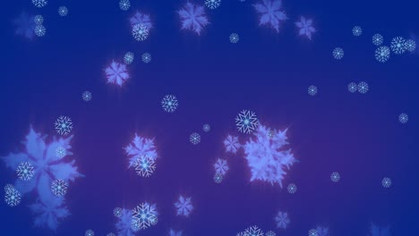 animation of snowflakes icons falling over blue background with copy space