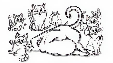 stylized black and white cat line art illustrations