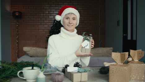 woman presenting christmas gifts