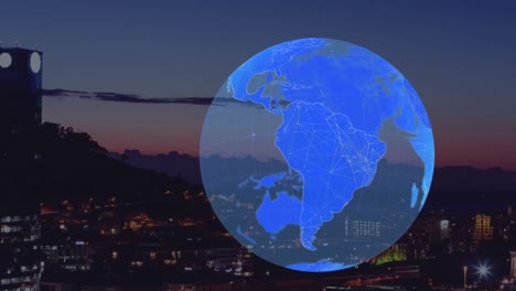 Animation-of-globe-spinning-over-cityscape