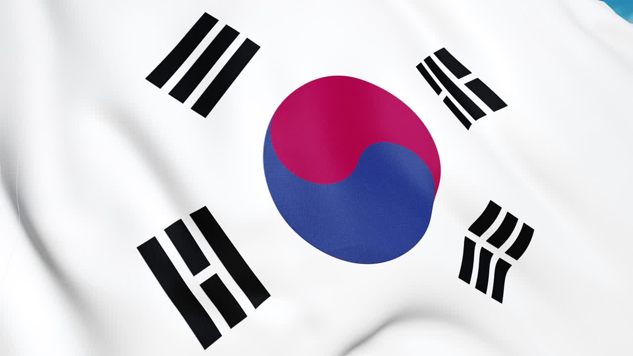 la bandera de corea del sur agitando un primer plano de animación