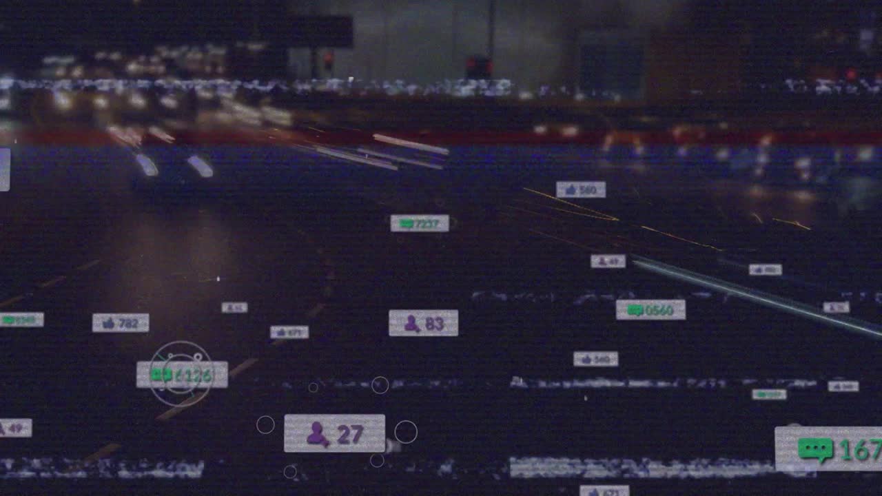 오류 및 소셜 미디어 아이콘 및 네트워크와 함께 화면의 애니메이션