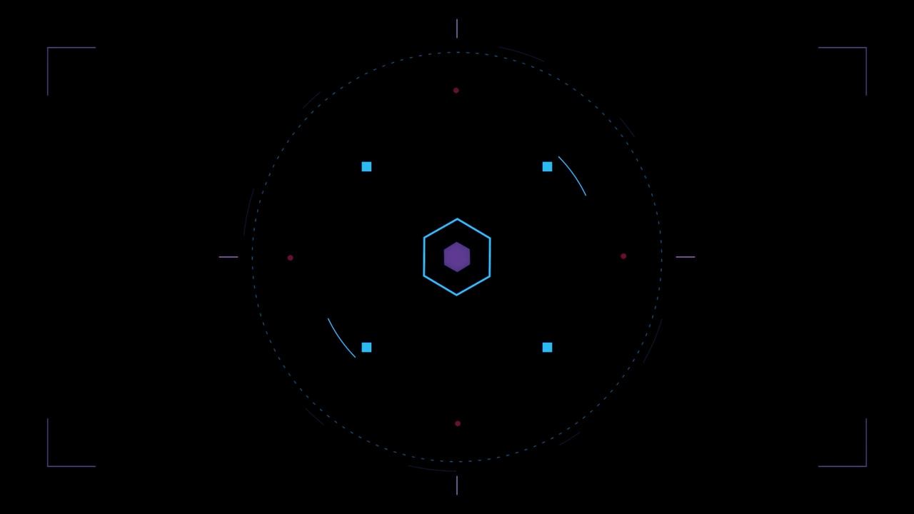 Futuristic Digital HUD Interface with Rotating Hexagon Element