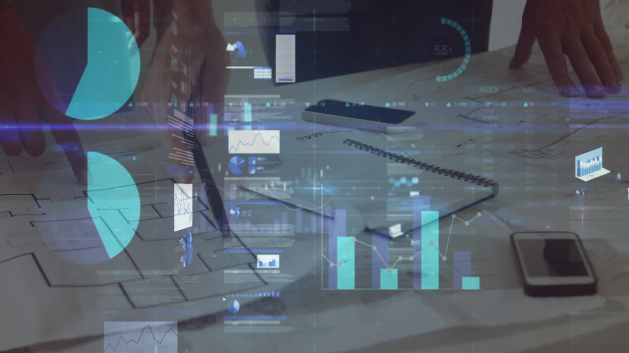 animación de estadísticas y procesamiento de datos financieros sobre empresarios en reuniones