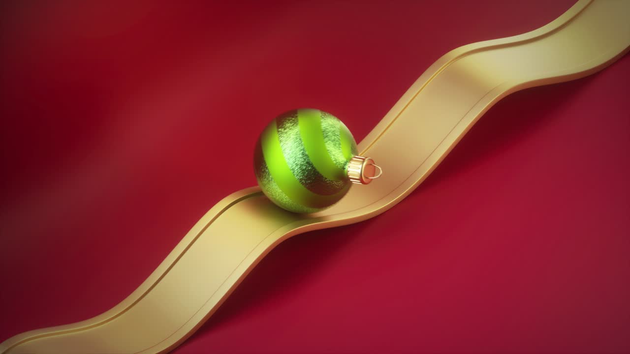 3d 크리스마스 루핑 애니메이션: 녹색 유리 공이 은 배경 위의 황금색 파동 도로에서 굴러 나갑니다. 이상하게 만족스러운 비디오. 반복되는 비트. 사이클링 된 원활한 모션 디자인. 라이브 이미지