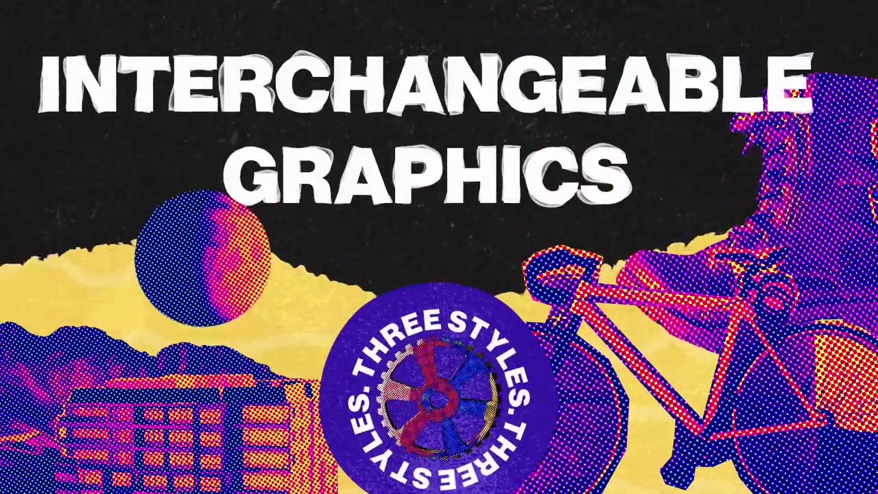 Dynamic Halftone Collage Animation with Urban and Artistic Elements