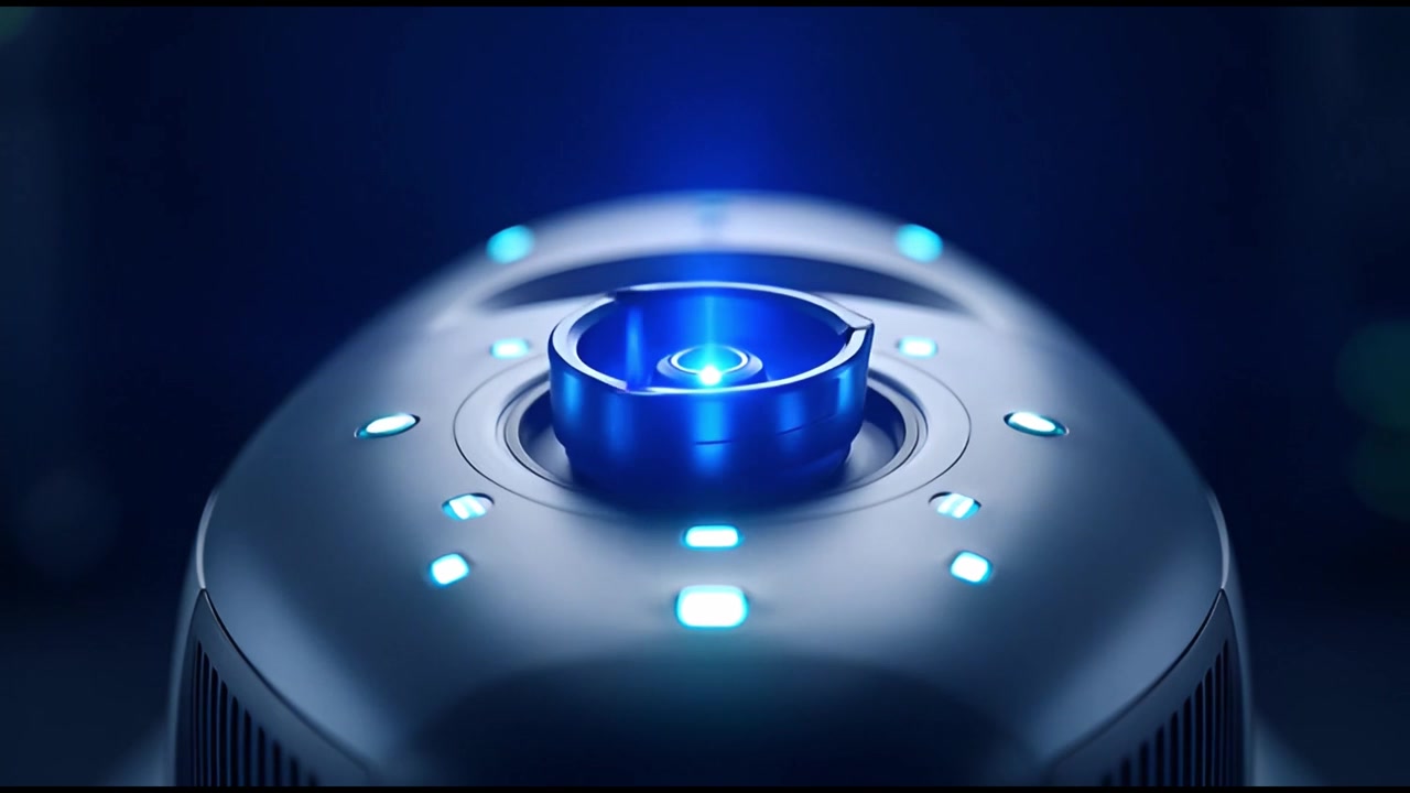 High-Tech Device with Glowing Blue Light and Projection