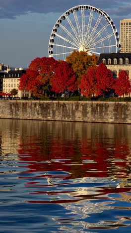 autumn colors and la grande roue de montréal over the water