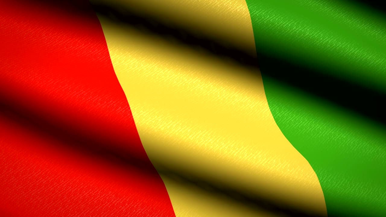 bandera de guinea ondeando fondo textil con textura. animación de bucle sin costuras. pantalla completa. movimiento lento. video en 4k