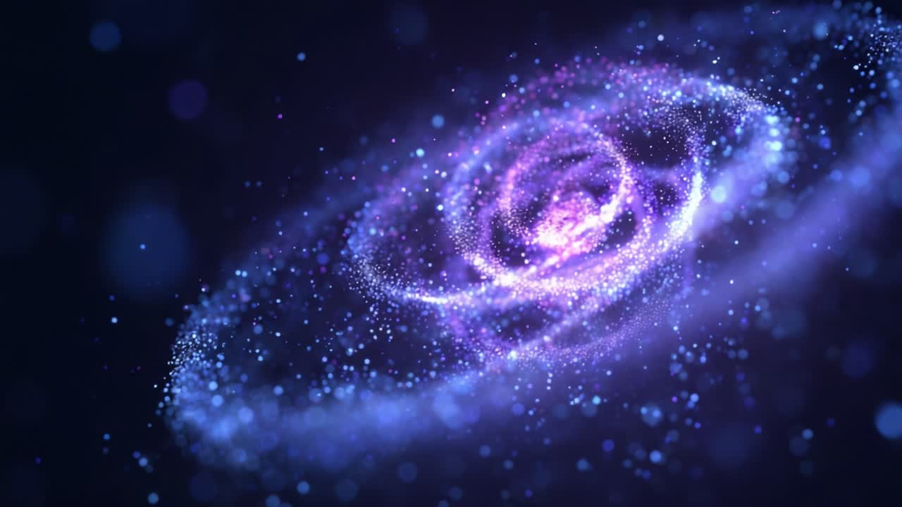 A Stunning Visual Representation of a Spiral Galaxy, Illuminated by Vibrant Cosmic Colors and Starry Particles, Capturing the Beauty of the Universe in Motion