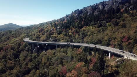 aerial pullout from linn cove viaduct on grandfather mountain in 4k