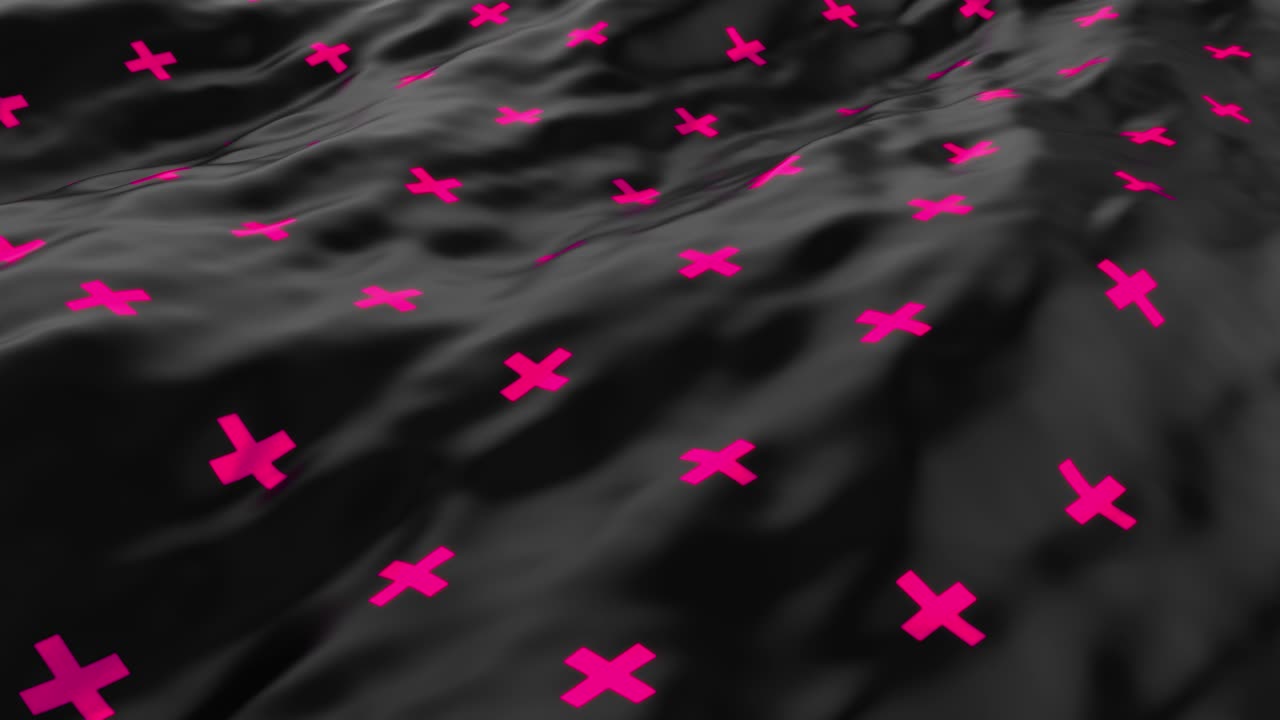 superficie lisa abstracta con ondas. tela con olas. patrón rosa de cruces en un lienzo negro. textil de lujo de moda. para publicidad, cartel, marca, web, medicina. bucle de animación 3d. 4k uhd
