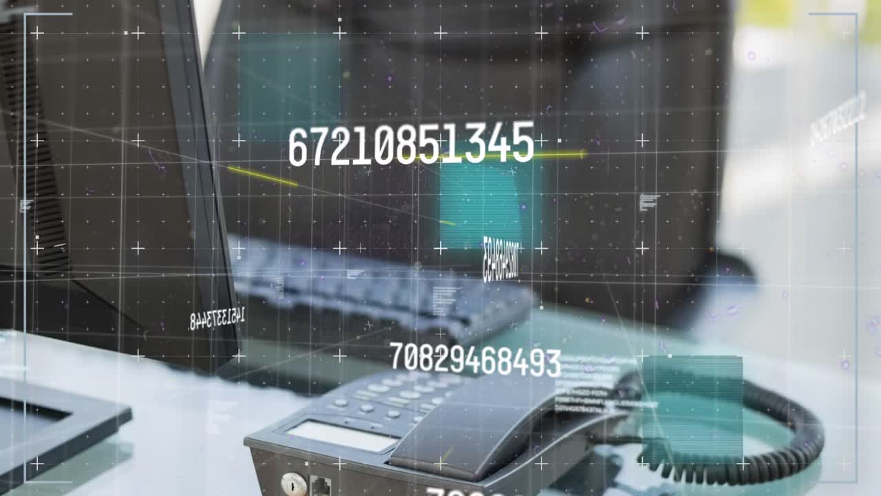 animación del escritorio de la oficina con procesamiento de datos informáticos y financieros