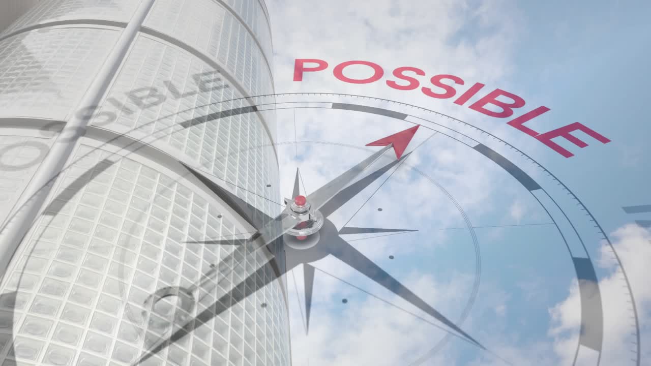 Animation of compass with possible text over city