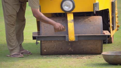 two ton outfield roller cleaning in wakhede stadium in mumbai closeup view