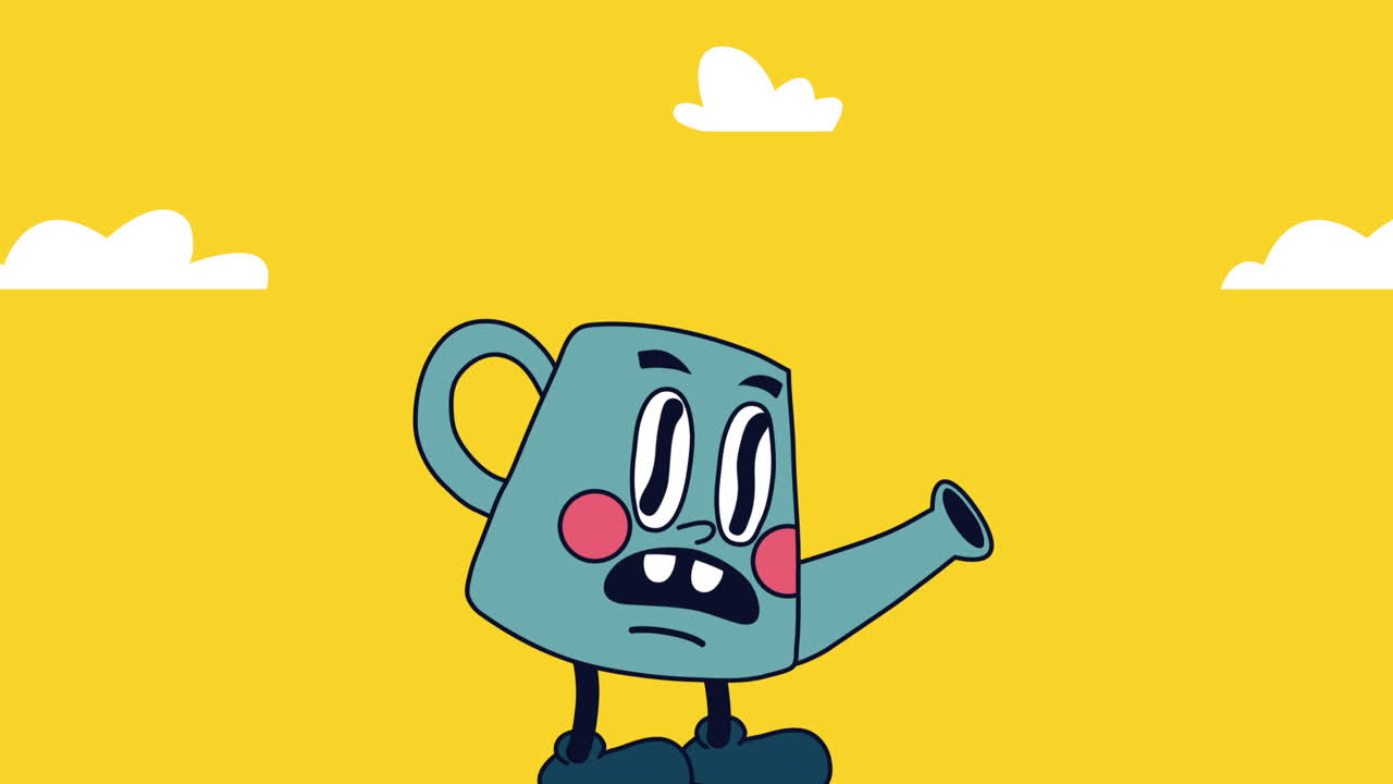 el personaje de la olla de agua de rociador kawaii