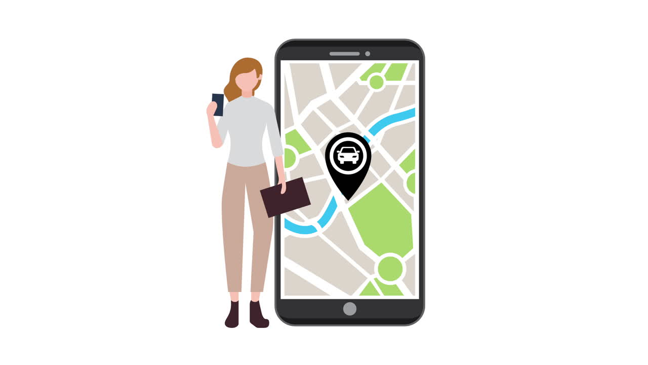 mujer que utiliza un teléfono inteligente con aplicación de transporte