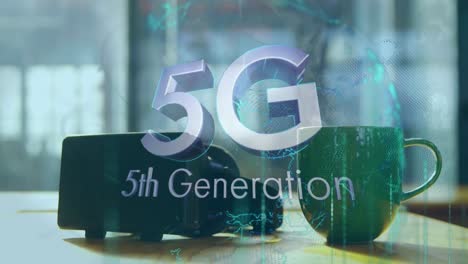animación de 5g 5a generación de texto sobre globo y auricular vr