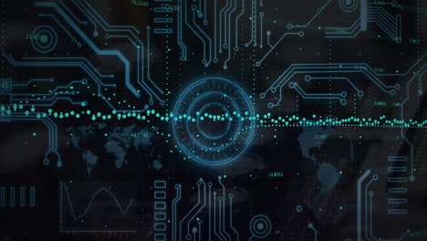 animation of digital data processing over computer circuit board