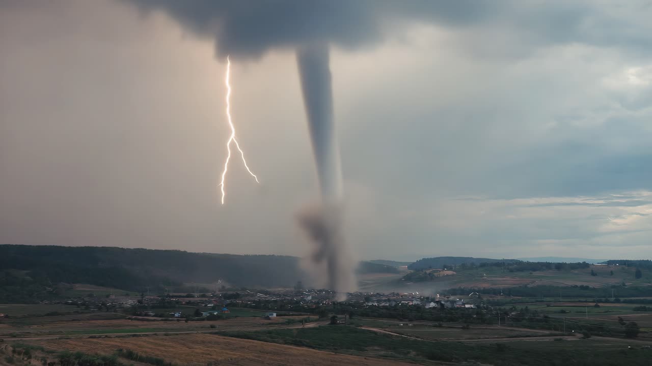 A Powerful Tornado Strikes with Lightning