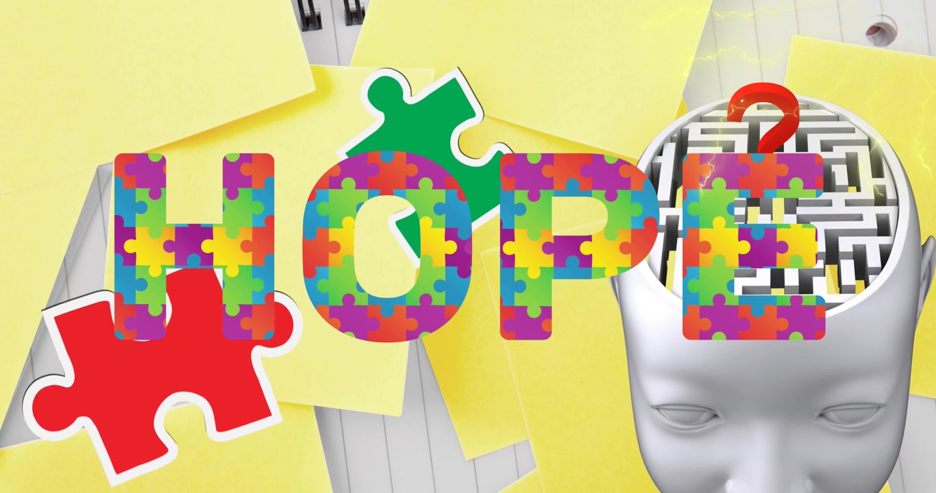 Animations of falling colorful puzzle pieces over sticky cards