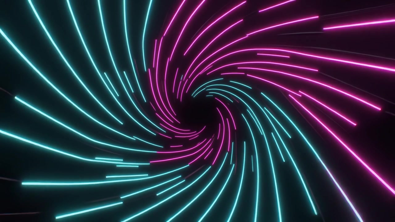 Tunnel di Luce al Neon Astratto con Linee Rosa e Ciano Rotanti