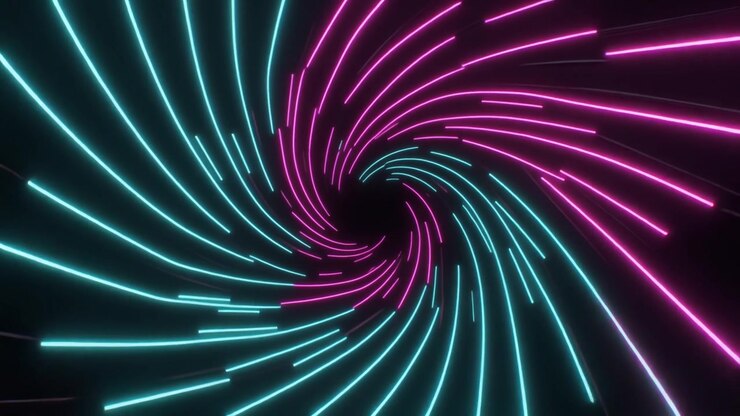 Abstract Neon Light Tunnel with Rotating Pink and Cyan Lines
