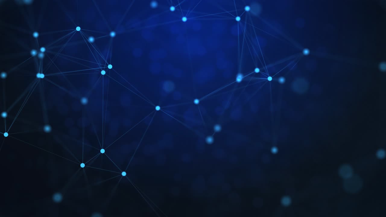 4k blue digital dots and lines 3d network connection loop background big data visualization