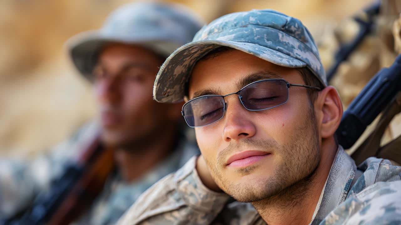 A Soldier's Reflection: Moments of Calm and Resilience Captured in Gritty Combat Settings, Showcasing the Inner Thoughts and Emotions of Military Personnel Taking a Breather Amidst Duty and Challenges