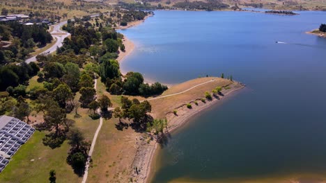 widows creek lookout in foreshore park in jindabyne, new south wales, australia