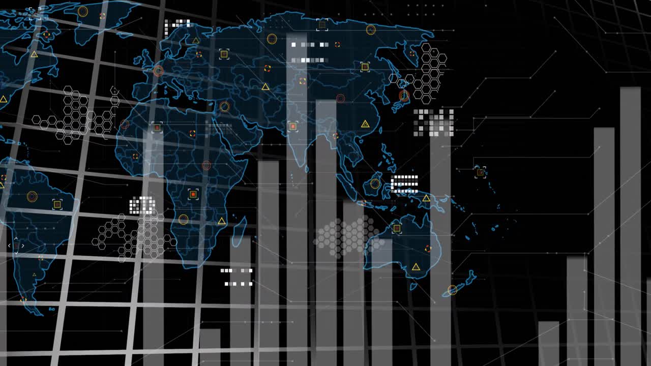 Animation of data processing and statistics over world map