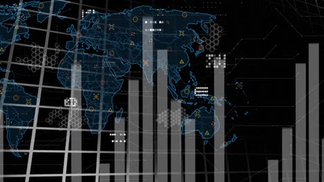 Animation-Der-Datenverarbeitung-Und-Statistik-über-Der-Weltkarte