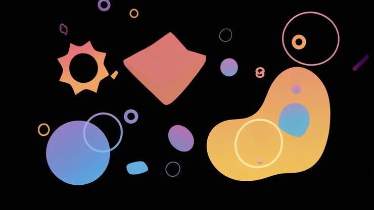 Motion graphics astratte con forme geometriche colorate fluttuanti