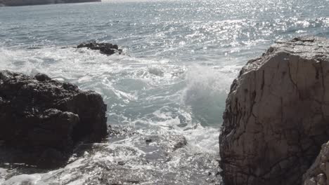 Waves-of-the-ocean-sea-crashing-Rocky-Cliffs---Water-Storm-Splash-and-Spray-in-nature---Slow-motion-footage