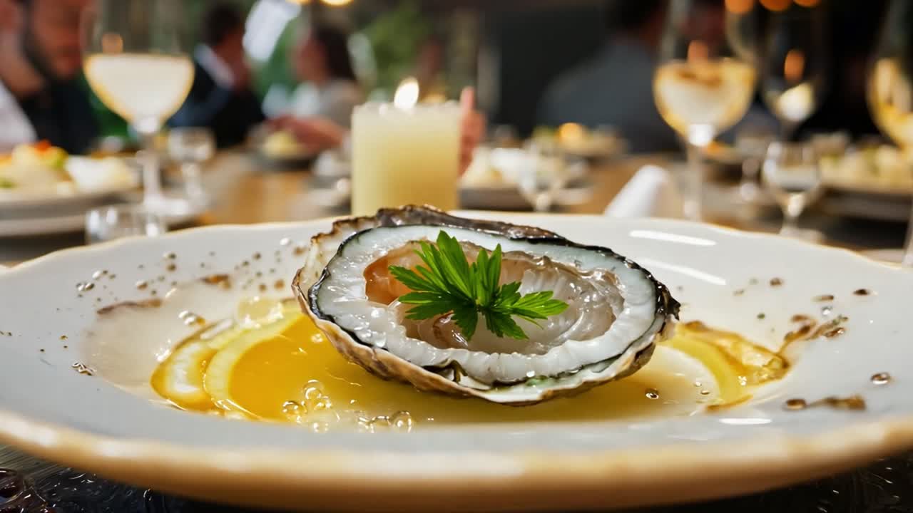 레스토랑에서 접시에 굴