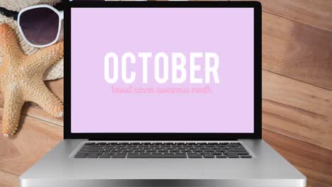 Animation-of-breast-cancer-text-on-laptop-screen