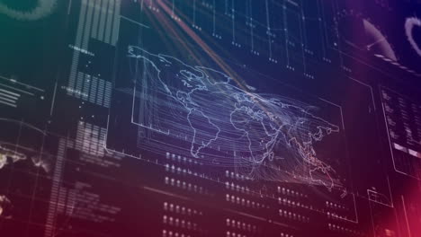 Animación-Del-Procesamiento-De-Datos-Con-Mapa-Mundial-Sobre-Fondo-Negro