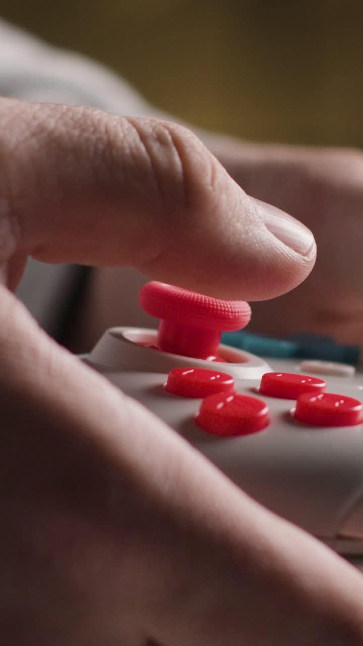 Vertical Video Side View Close Up Shot Hands Man Playing Video Game Controller