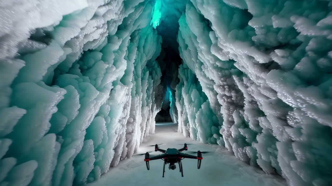 Drone Exploring an Ice Cave