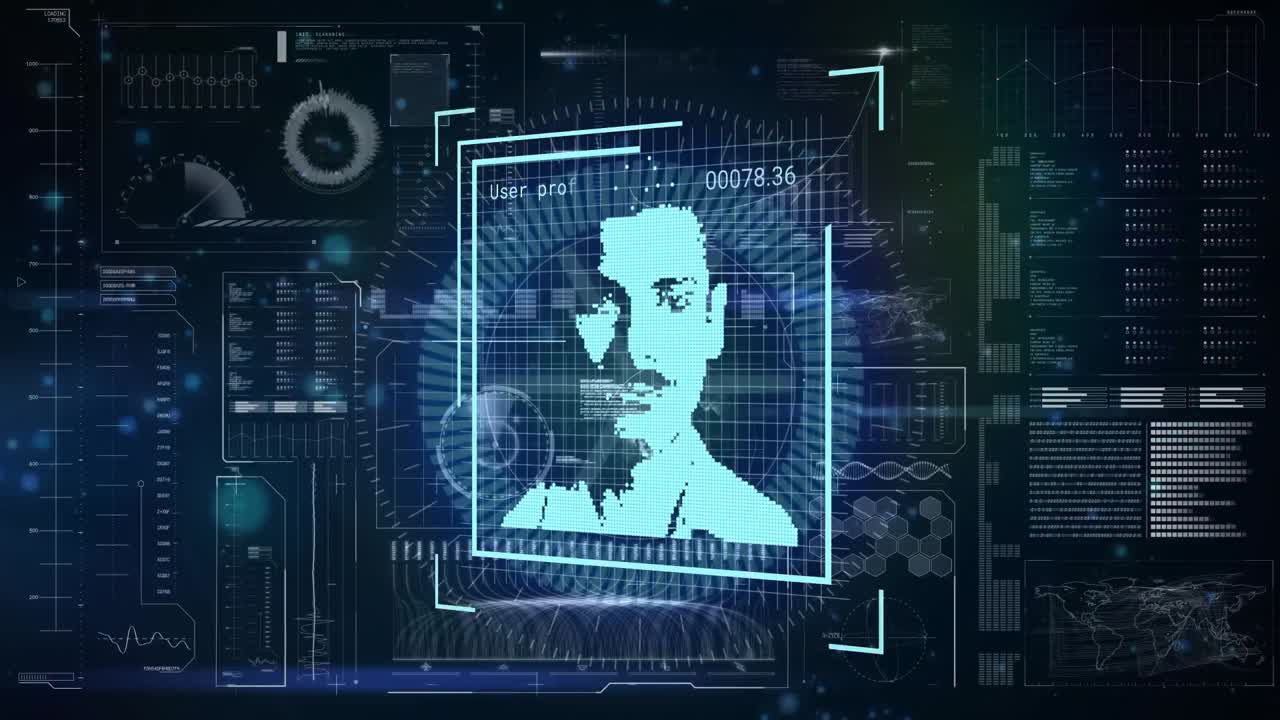 animación de múltiples iconos de perfiles cambiantes a través de una interfaz digital con procesamiento de datos